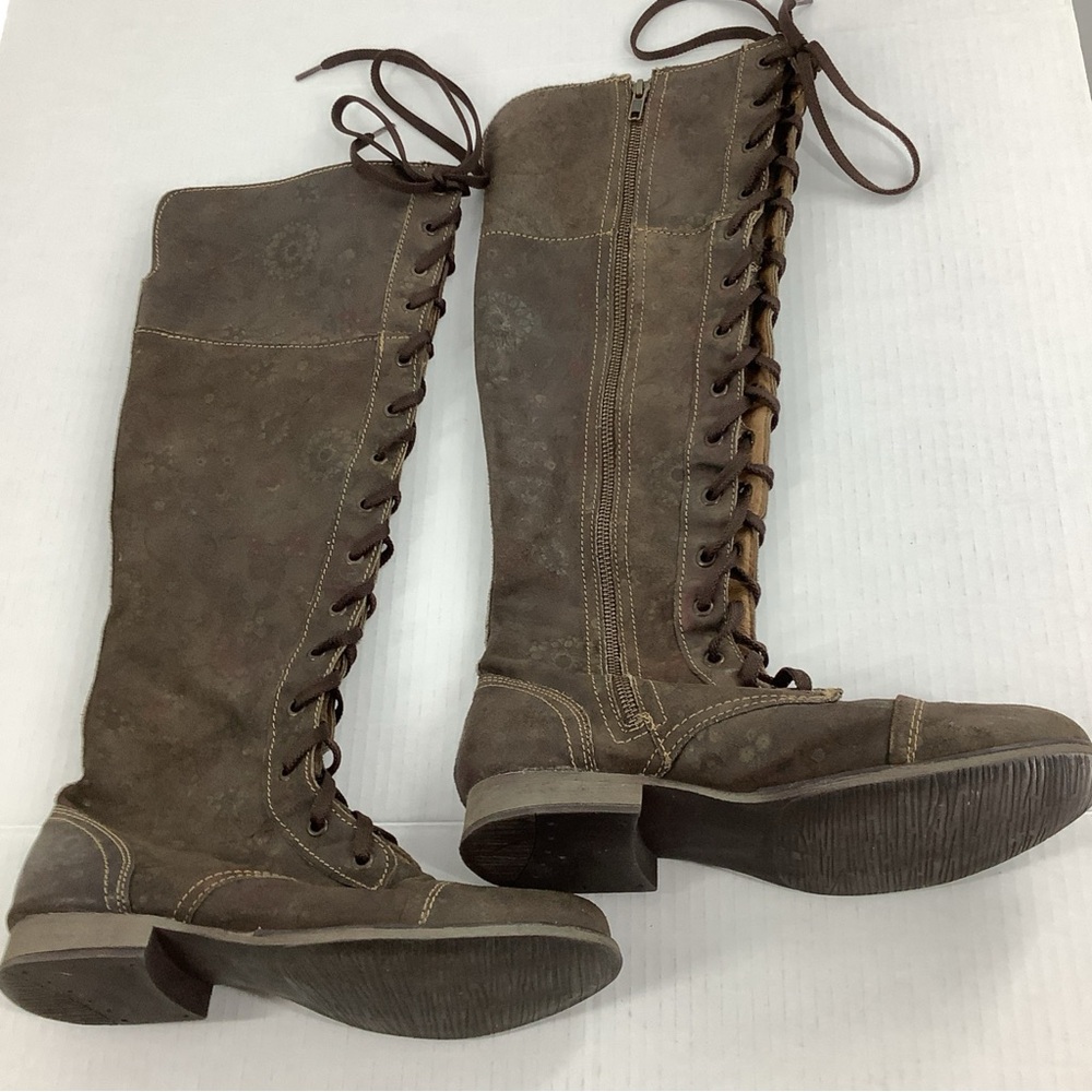 Zigi Girl Boots Women’s 9M brown leather / Floral lace & Zip  Ren -Fare Boho